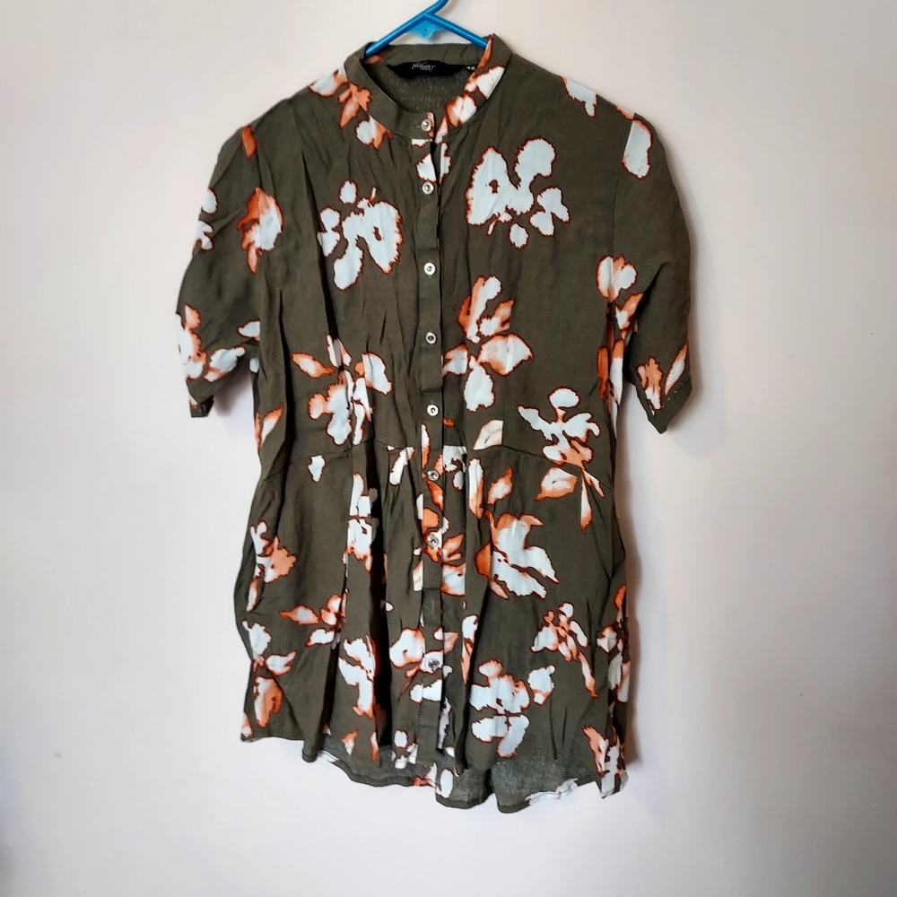 Olive Abstract Floral print Tunic with pockets Medium Tropical Art To Wear